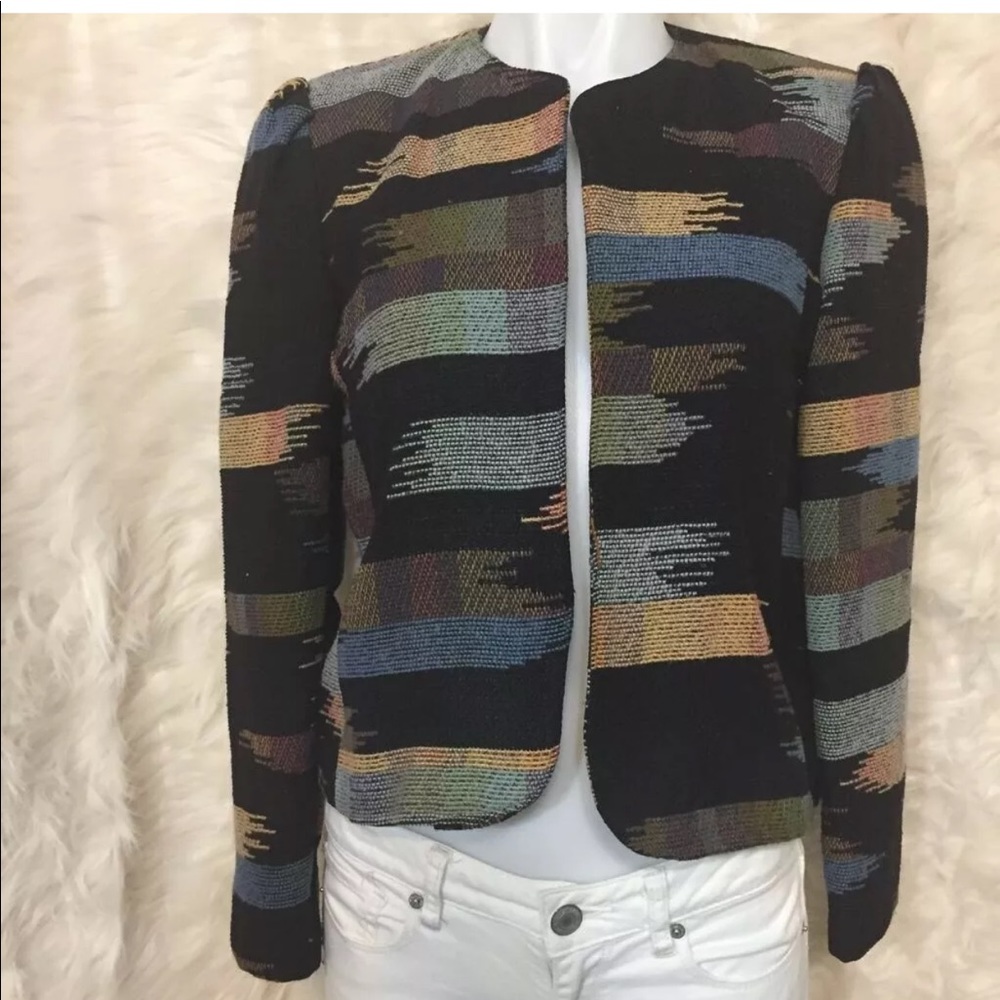 Womens Open Front Black Blue Abstract Jacket 13